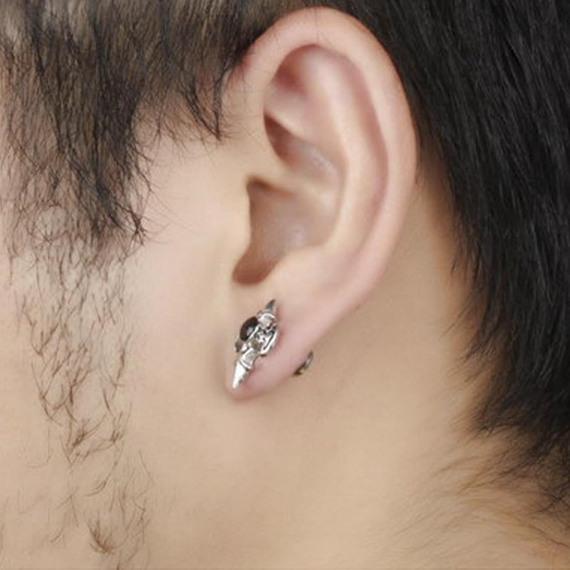 Silver deer Store 2025 Upgraded Hypoallergenic earrings for men,Mens surgical steel black stud earring jewelry,Great Wall wall grain round cake shape,Single black gel 0.4 inches wide - Image 5